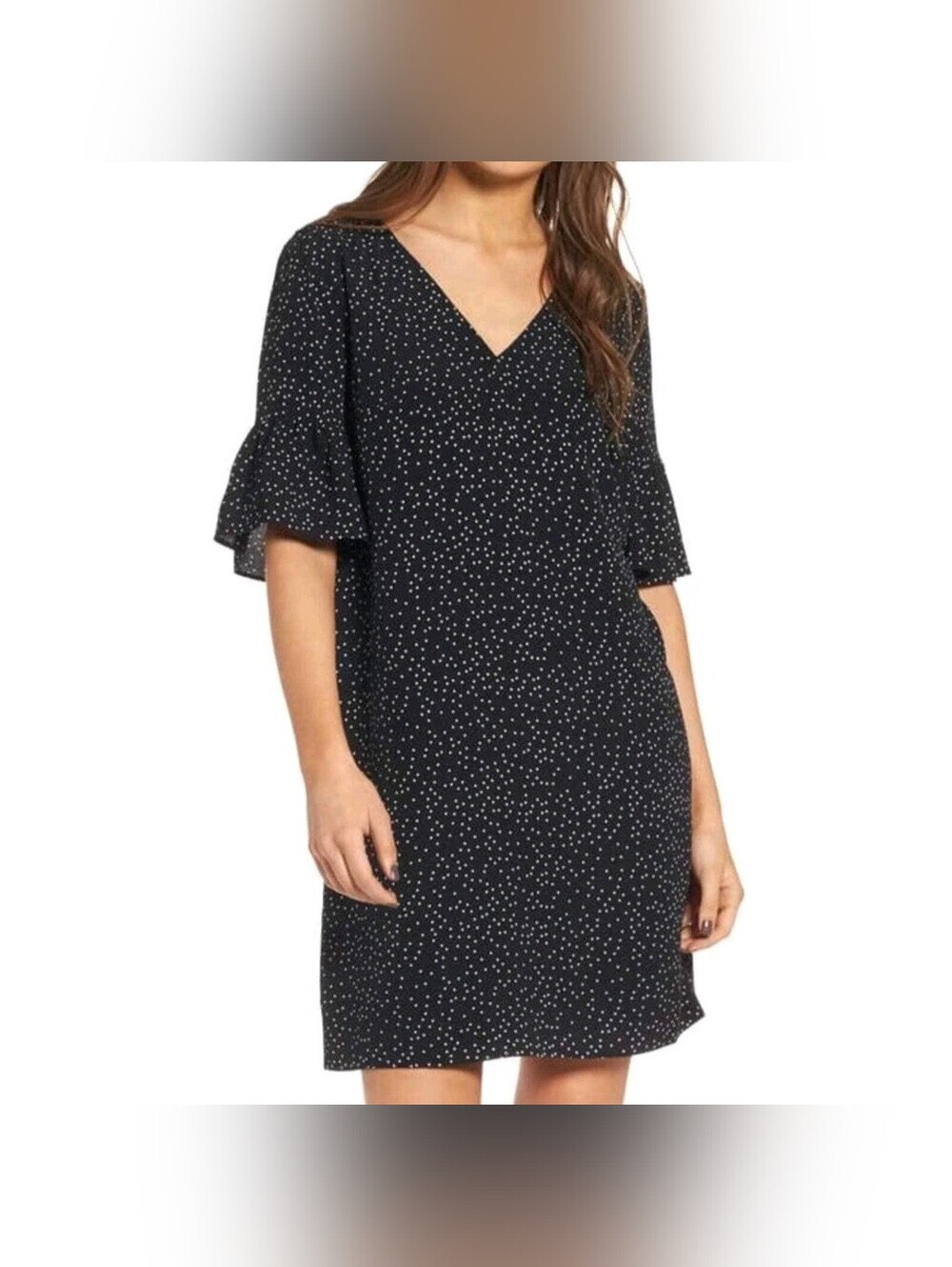 Madewell Black Polka Dot Shift Dress Size 00 V-Neck Flutter Sleeve Mini Dress
